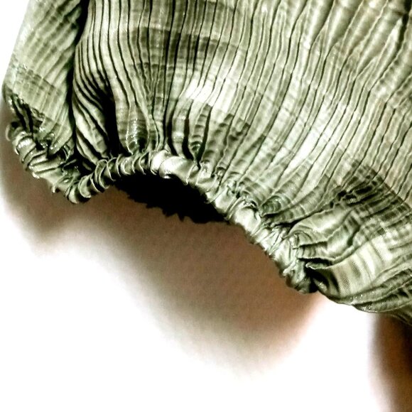 Zara Women's Shirt Size Medium Olive Green Crop Top Textured Puff Sleeve Top - Picture 6 of 9